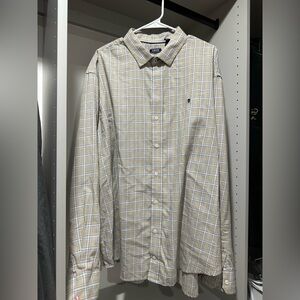 Izod Men's Light Tan and Blue Plaid Shirt